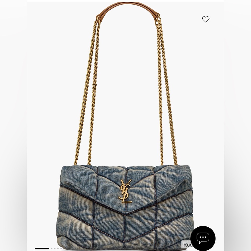 Saint Laurent Quilted Denim Shoulder Bag with Gold Chain